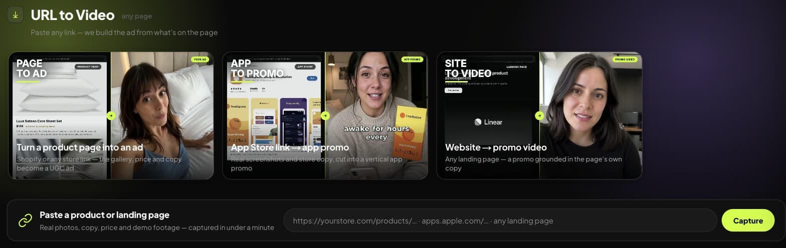 URL to video in Synthesys Video Agent: paste a product page, App Store link or website and get an ad