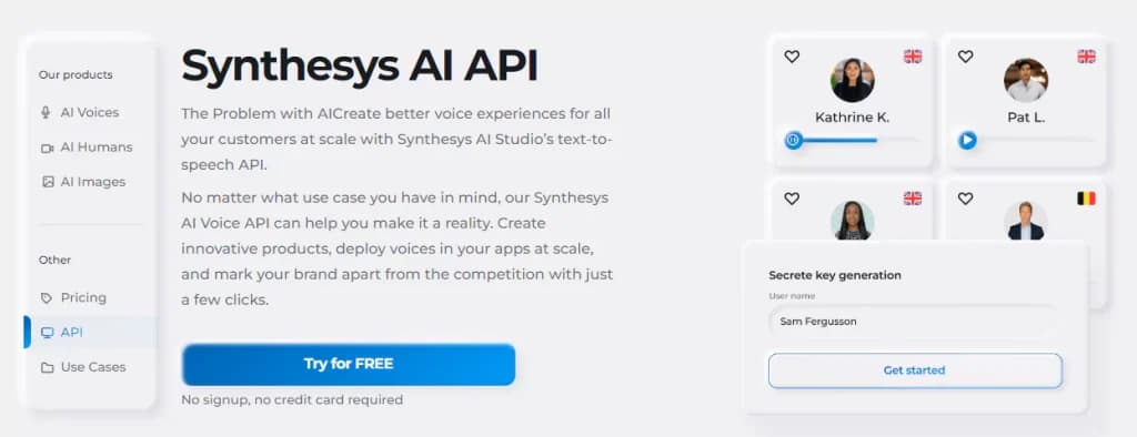 text to speech API Synthesys AI Studio
