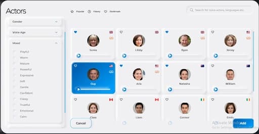 Choose your preferred voice and mood Synthesys AI Studio