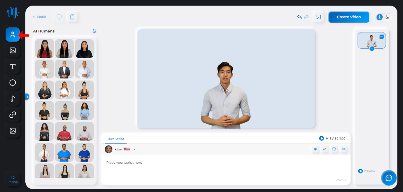 Select Spokeperson Synthesys AI Studio