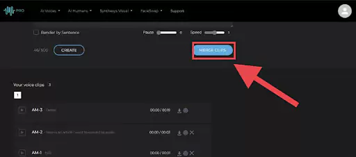 merge your audio files Synthesys AI Studio