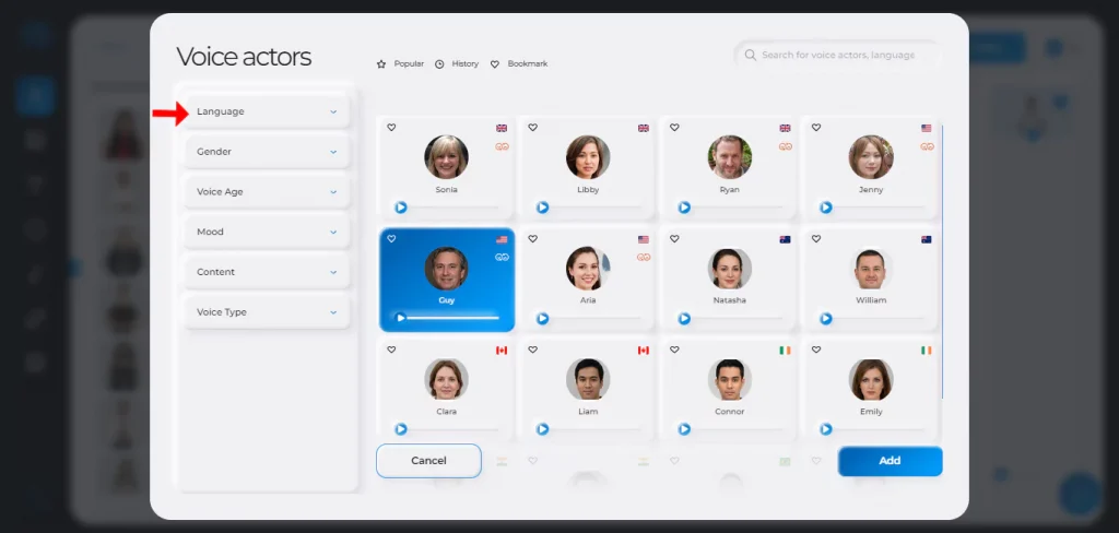 choose language Synthesys AI Studio