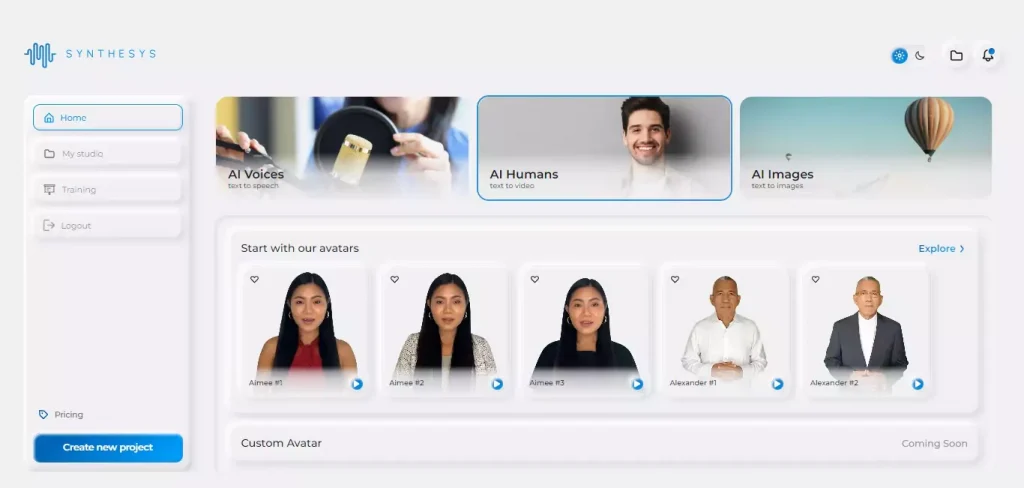 Select your avatar Synthesys AI Studio