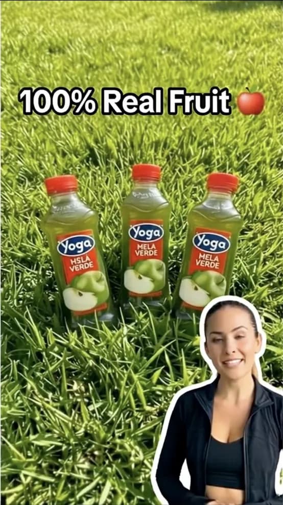 Synthesys AI UGC video generator showing a product ad example for a fruit juice brand on mobile – TikTok-ready format