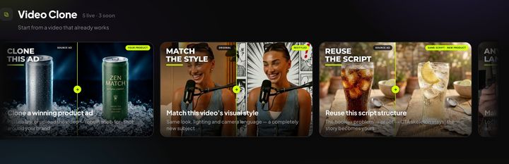 Video Clone: clone an ad, match a style, reuse a script structure
